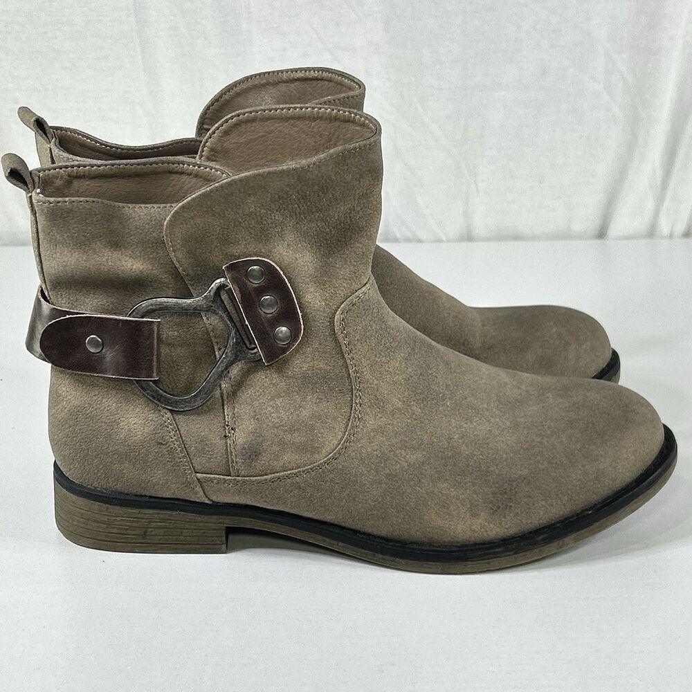 Muk Luk Hayden Moto Ankle Boot Buckle Gray Brown Women’s size 6